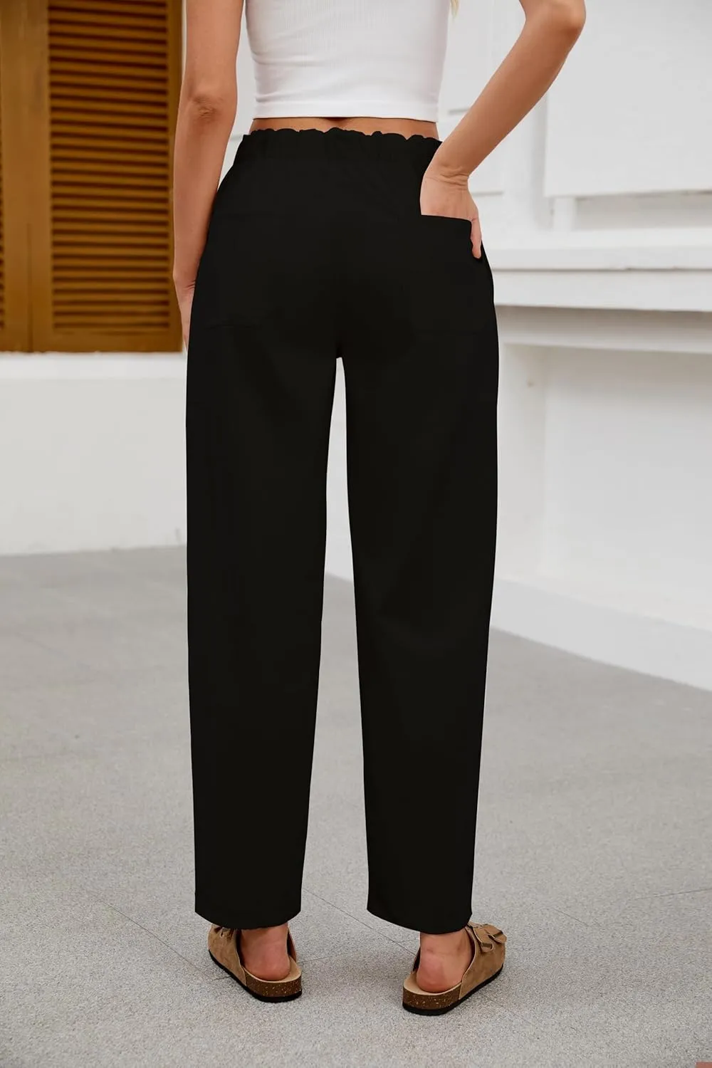 Barrel Pants for Women High Waisted Corduroy Drawstring Elastic Waist Loose Casual Wide Leg Trousers Pants