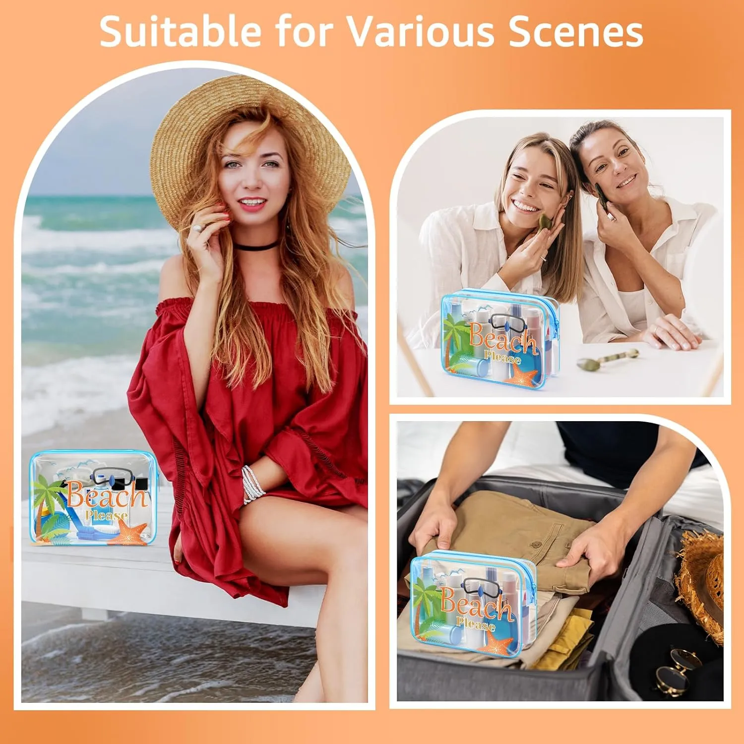Beach Gifts for Women Beach Makeup Bag Beach Themed Gifts Beach Lover Gift for Daughter Sister PVC Cosmetic Bag Funny Vacation Gifts Christmas Graduation Gift for Girl Teens Beach Lover Travel Pouch