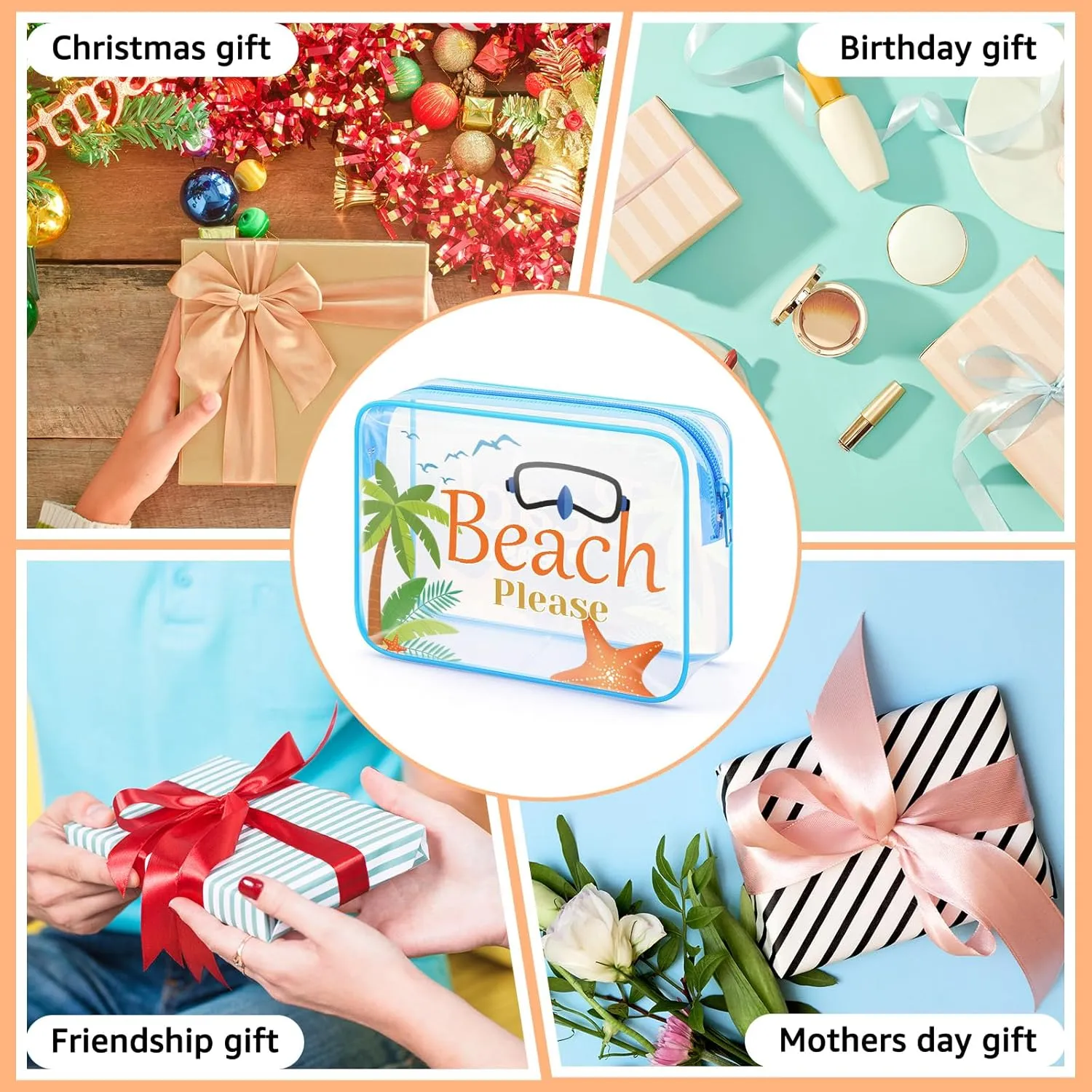 Beach Gifts for Women Beach Makeup Bag Beach Themed Gifts Beach Lover Gift for Daughter Sister PVC Cosmetic Bag Funny Vacation Gifts Christmas Graduation Gift for Girl Teens Beach Lover Travel Pouch
