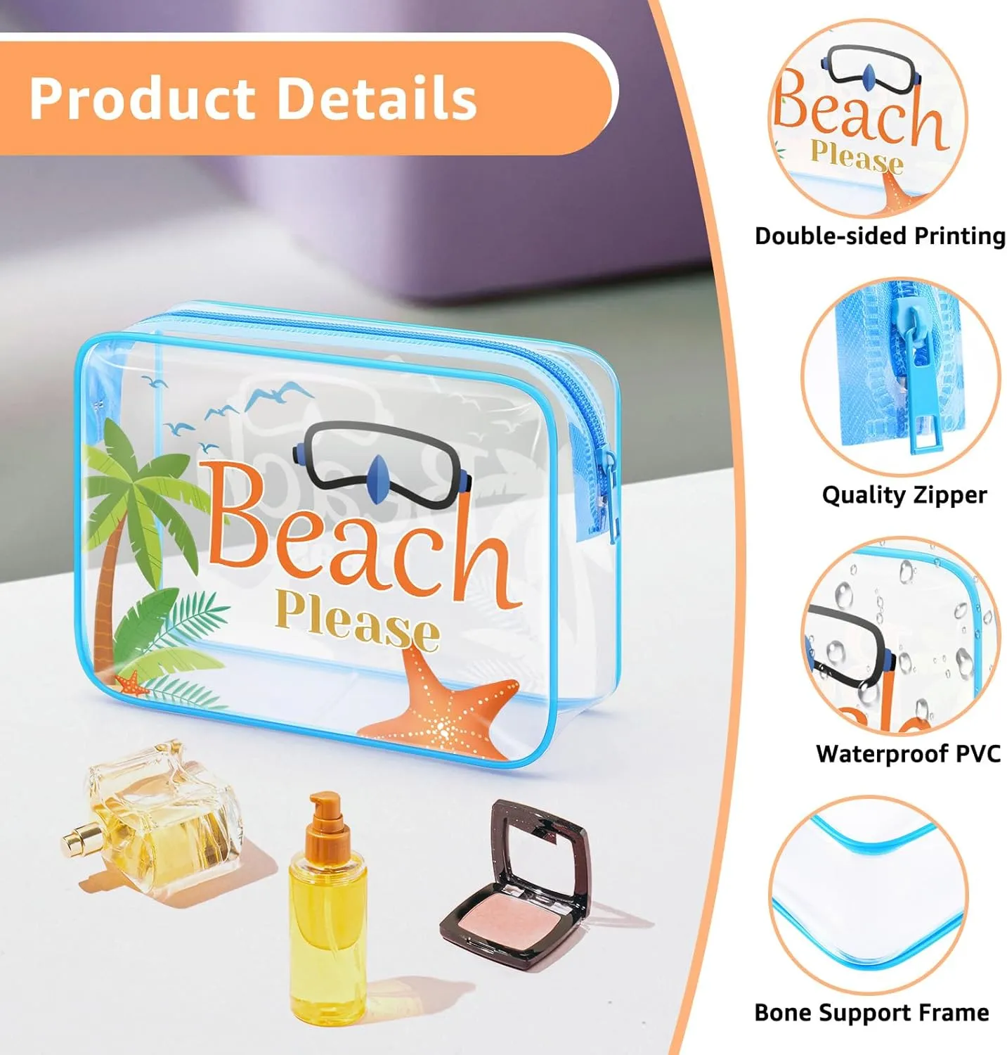 Beach Gifts for Women Beach Makeup Bag Beach Themed Gifts Beach Lover Gift for Daughter Sister PVC Cosmetic Bag Funny Vacation Gifts Christmas Graduation Gift for Girl Teens Beach Lover Travel Pouch
