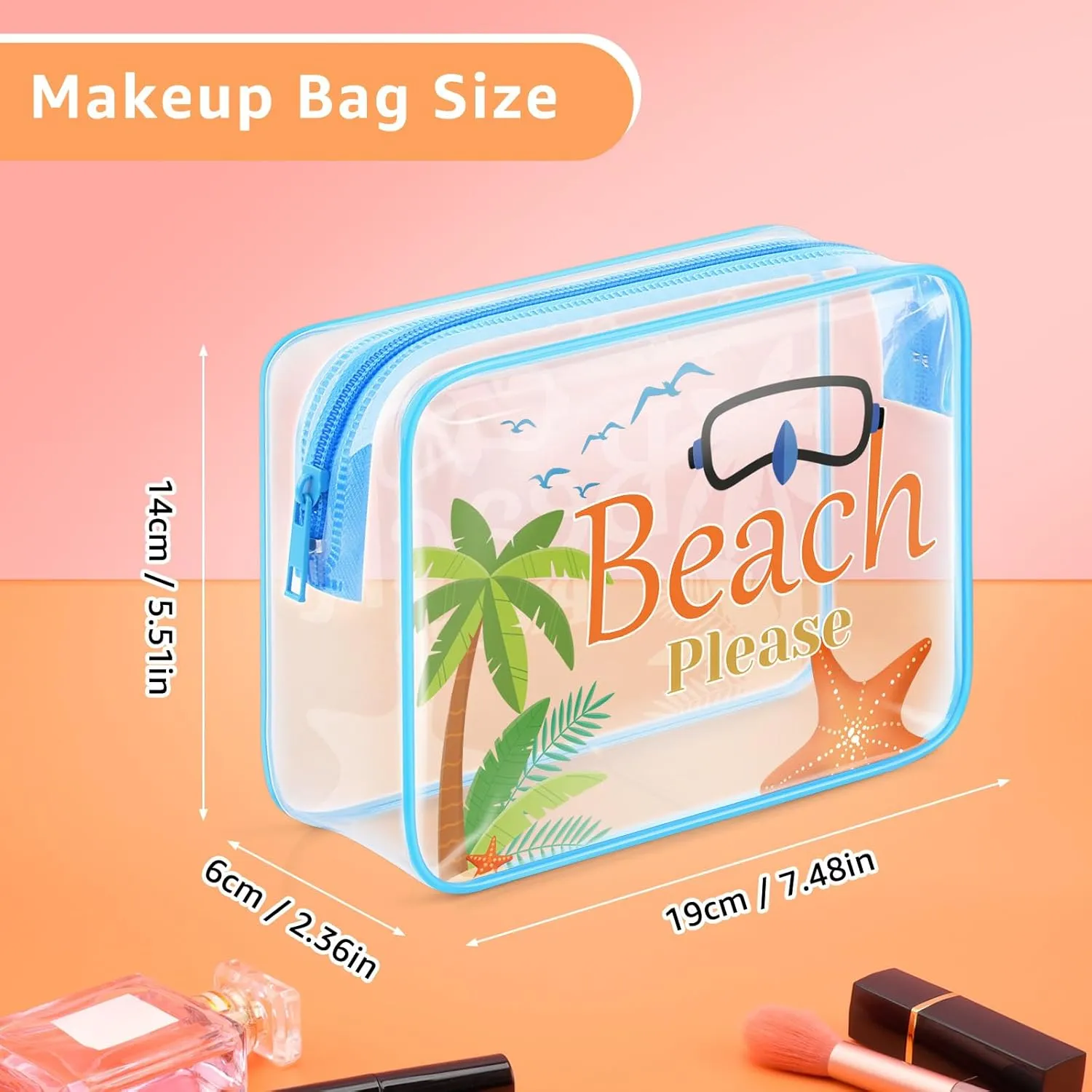 Beach Gifts for Women Beach Makeup Bag Beach Themed Gifts Beach Lover Gift for Daughter Sister PVC Cosmetic Bag Funny Vacation Gifts Christmas Graduation Gift for Girl Teens Beach Lover Travel Pouch