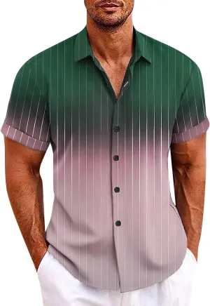 Beach Shirts Button Up Shirt for Men Stripes Short Sleeve Gradient Funny Hawaiian Shirts