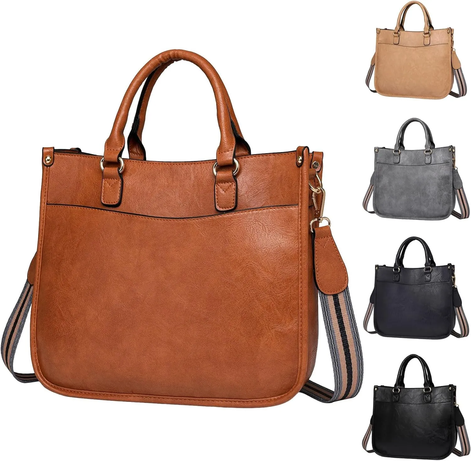 Beach Tote Bag 4 Packet Solid Color Leather Handbags Shoulder Bags Crossbody Hobo Bags Card Purse Work Travel Essential M