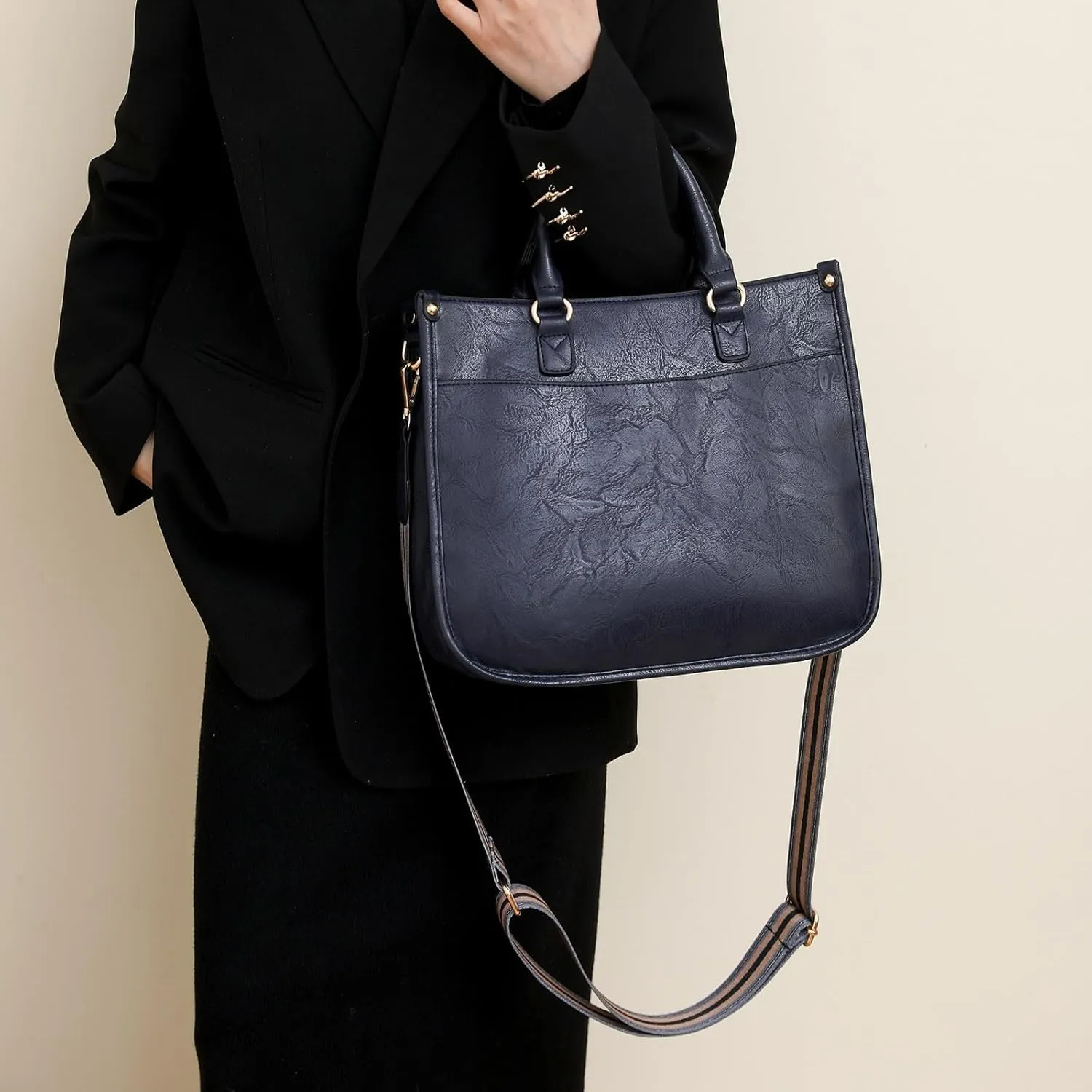 Beach Tote Bag 4 Packet Solid Color Leather Handbags Shoulder Bags Crossbody Hobo Bags Card Purse Work Travel Essential M
