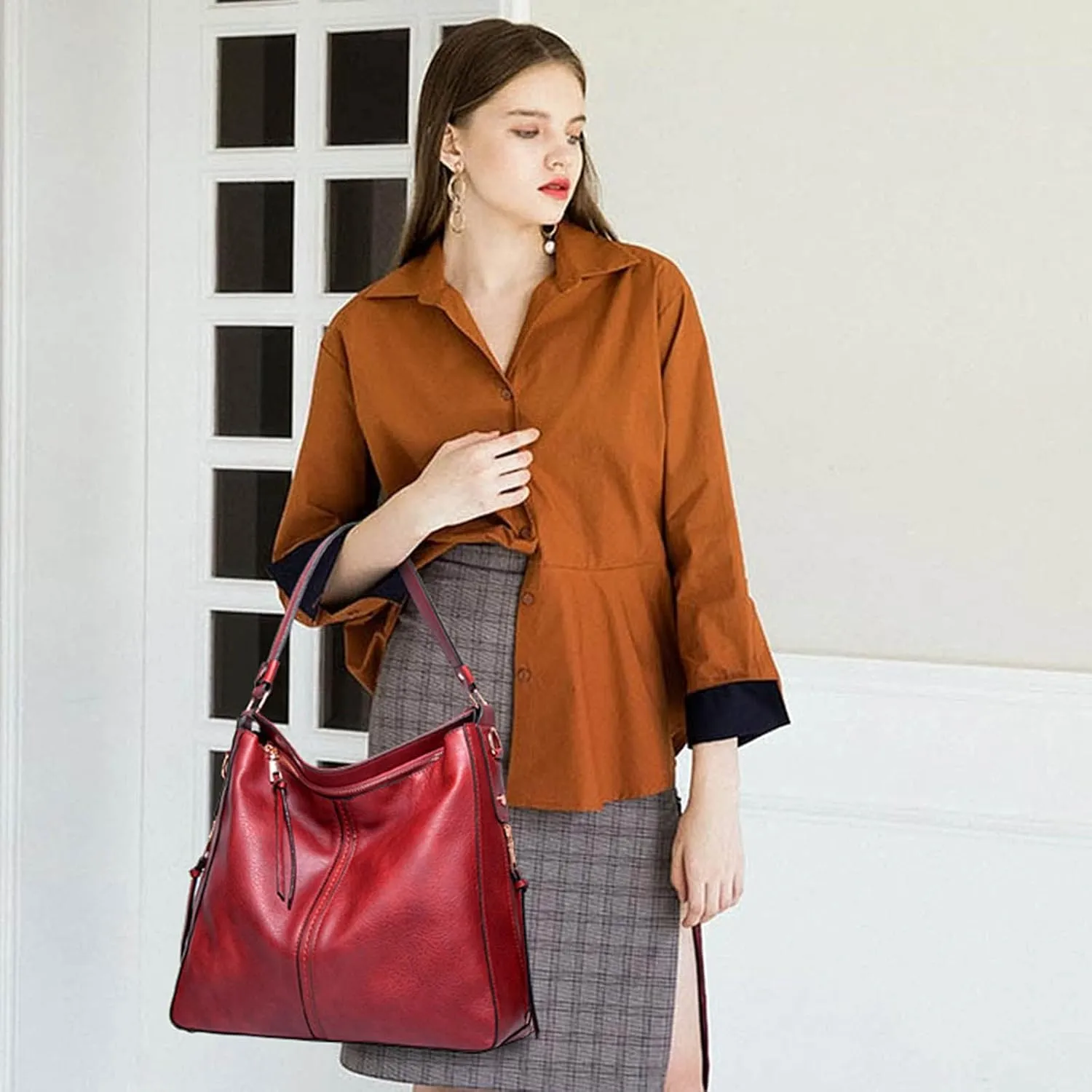 Beach Tote Bag 4 Packet Solid Color Leather Handbags Shoulder Bags Crossbody Hobo Bags Card Purse Work Travel Essential T
