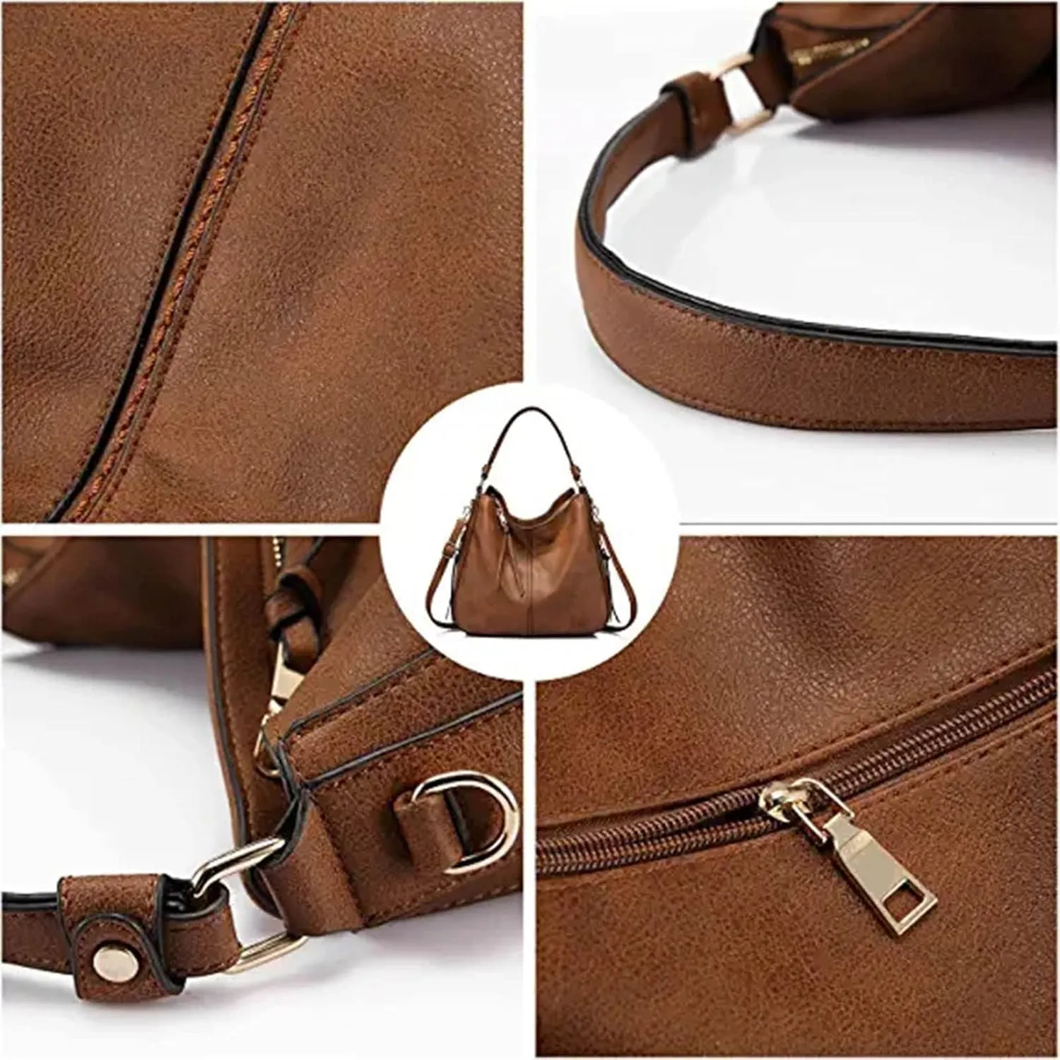Beach Tote Bag 4 Packet Solid Color Leather Handbags Shoulder Bags Crossbody Hobo Bags Card Purse Work Travel Essential T