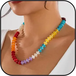 Beaded Necklaces for Women Trendy Colorful Bead Choker Necklaces Boho Stone Necklaces Charm Pearl Necklace Christmas Jewelry Gifts for Women