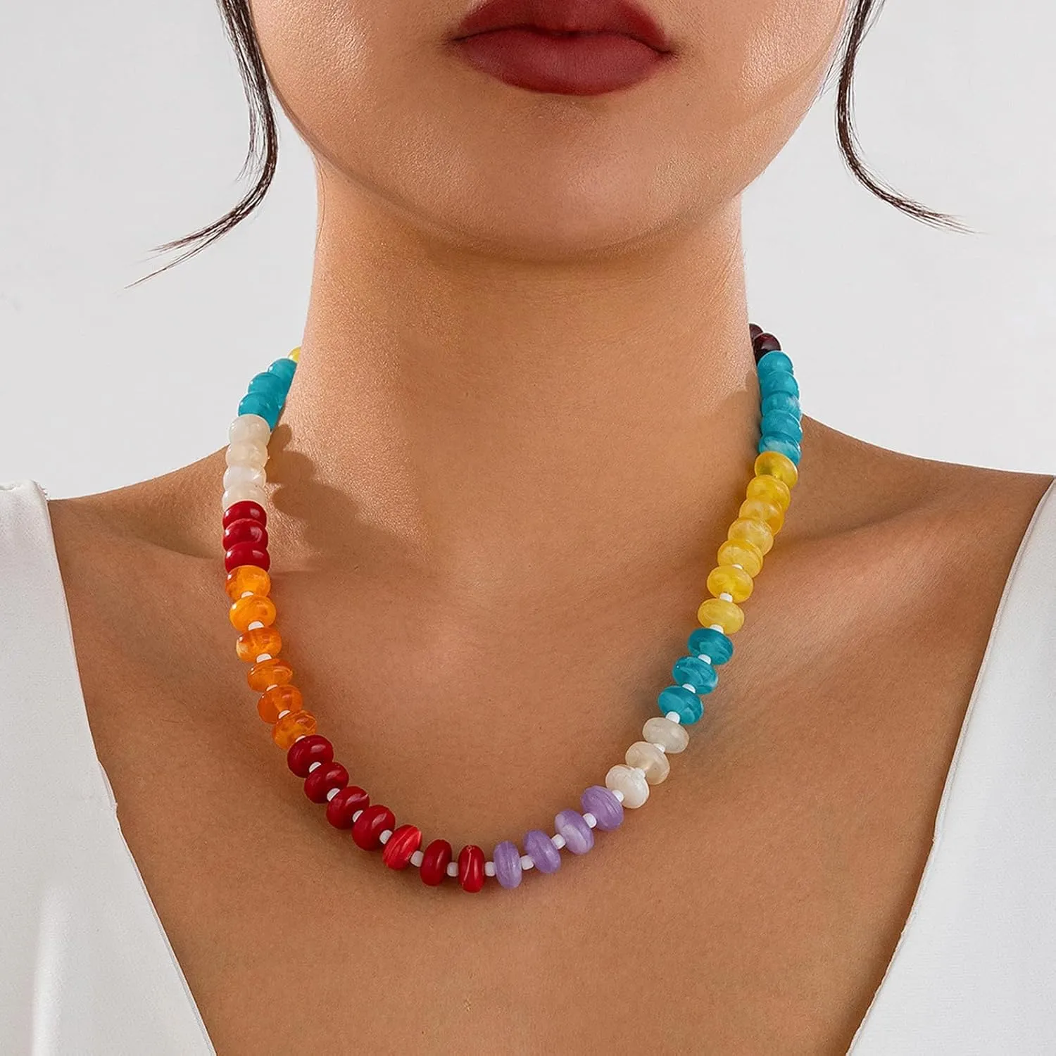 Beaded Necklaces for Women Trendy Colorful Bead Choker Necklaces Boho Stone Necklaces Charm Pearl Necklace Christmas Jewelry Gifts for Women