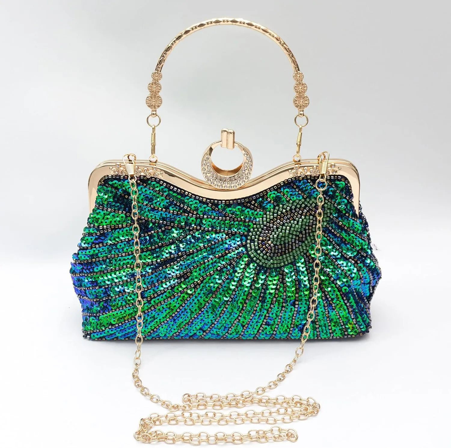 Beaded Sequin Peacock Evening Clutch Bags Sparkly Bride Wedding Party Purses for Women