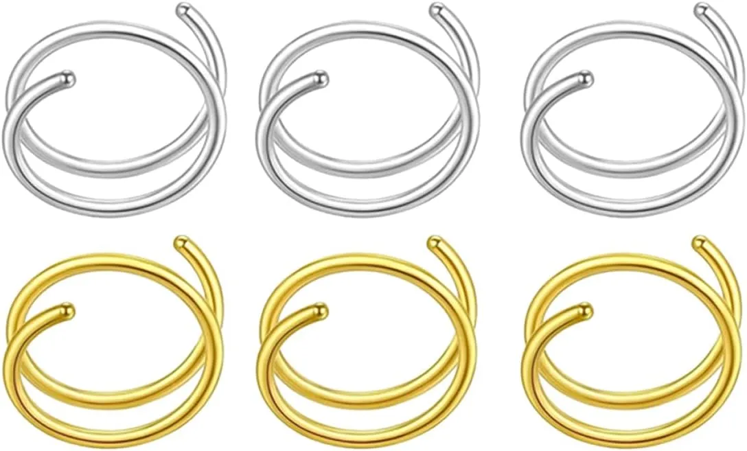 BESPORTBLE Elegant Gold Nose Hoop 6 Piece Set Stainless Steel Spiral Nose Rings for Women Pain- Wear
