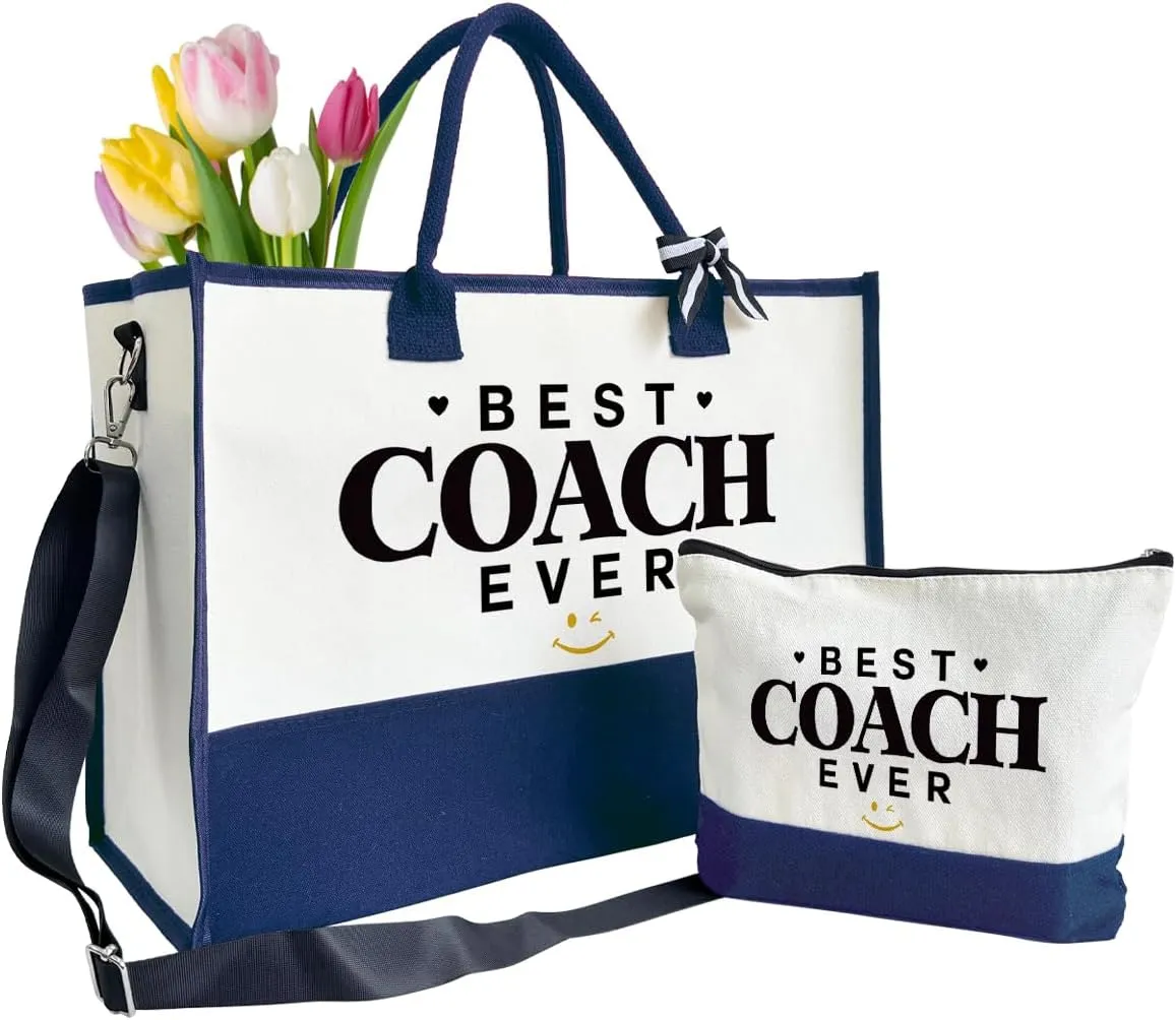 Best Coach Ever Tote Bag Gifts, Canvas Tote Bag for Women, Coach Gifts, Cosmetic Bag, Makeup bag, Travel Bag Gifts for Coach, Canvas Tote Bag With Zipper, Coach Birthday Christmas Gifts A18