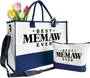 Best Memaw Ever Tote Bag Gifts, Canvas Tote Bag for Women, Memaw Gifts, Cosmetic Bag, Beach Bag and Makeup bag, Travel Bag Gifts for Memaw, Canvas Tote Bag With Zipper, Mothers Day Christmas Gifts A14