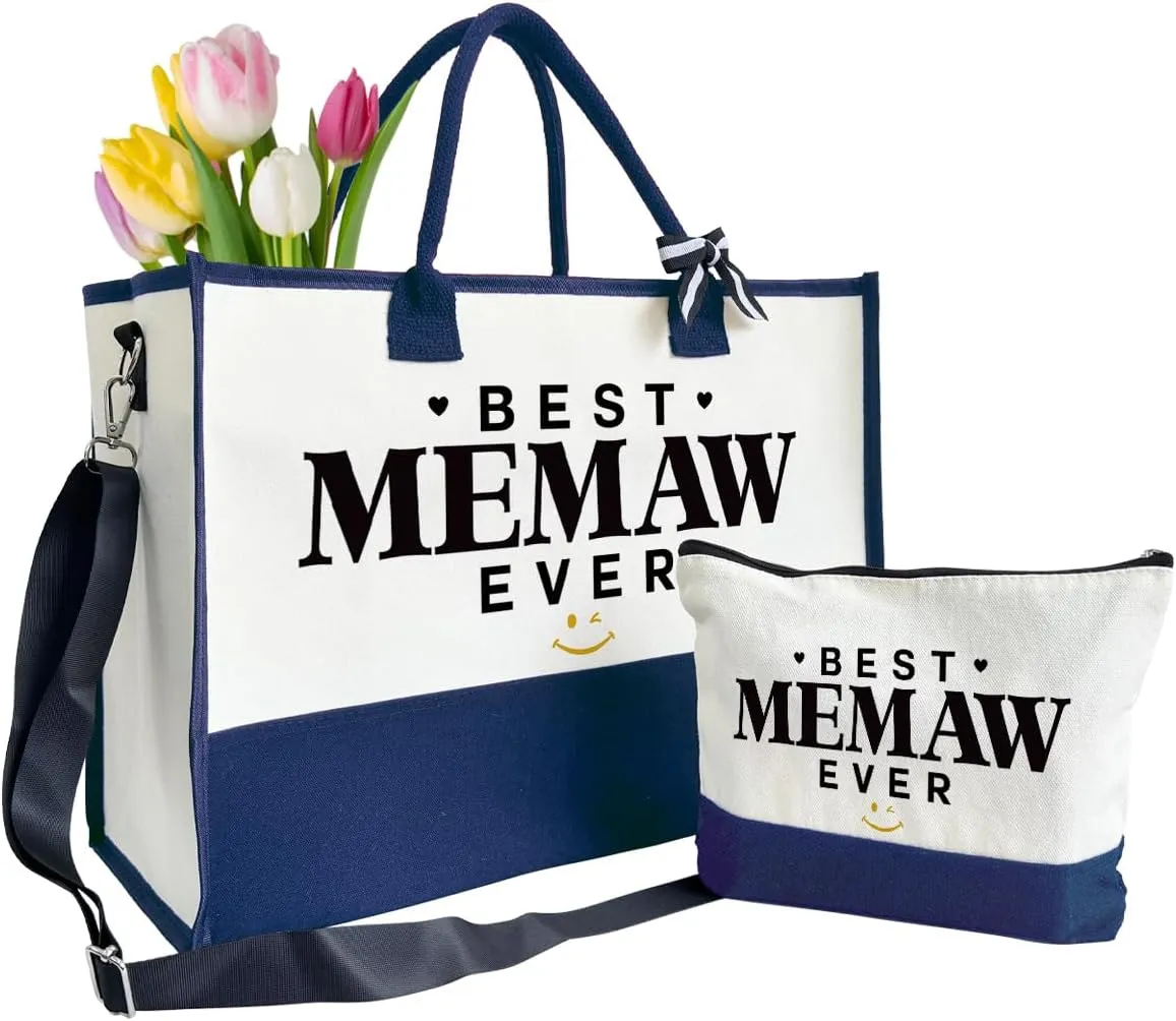 Best Memaw Ever Tote Bag Gifts, Canvas Tote Bag for Women, Memaw Gifts, Cosmetic Bag, Beach Bag and Makeup bag, Travel Bag Gifts for Memaw, Canvas Tote Bag With Zipper, Mothers Day Christmas Gifts A14