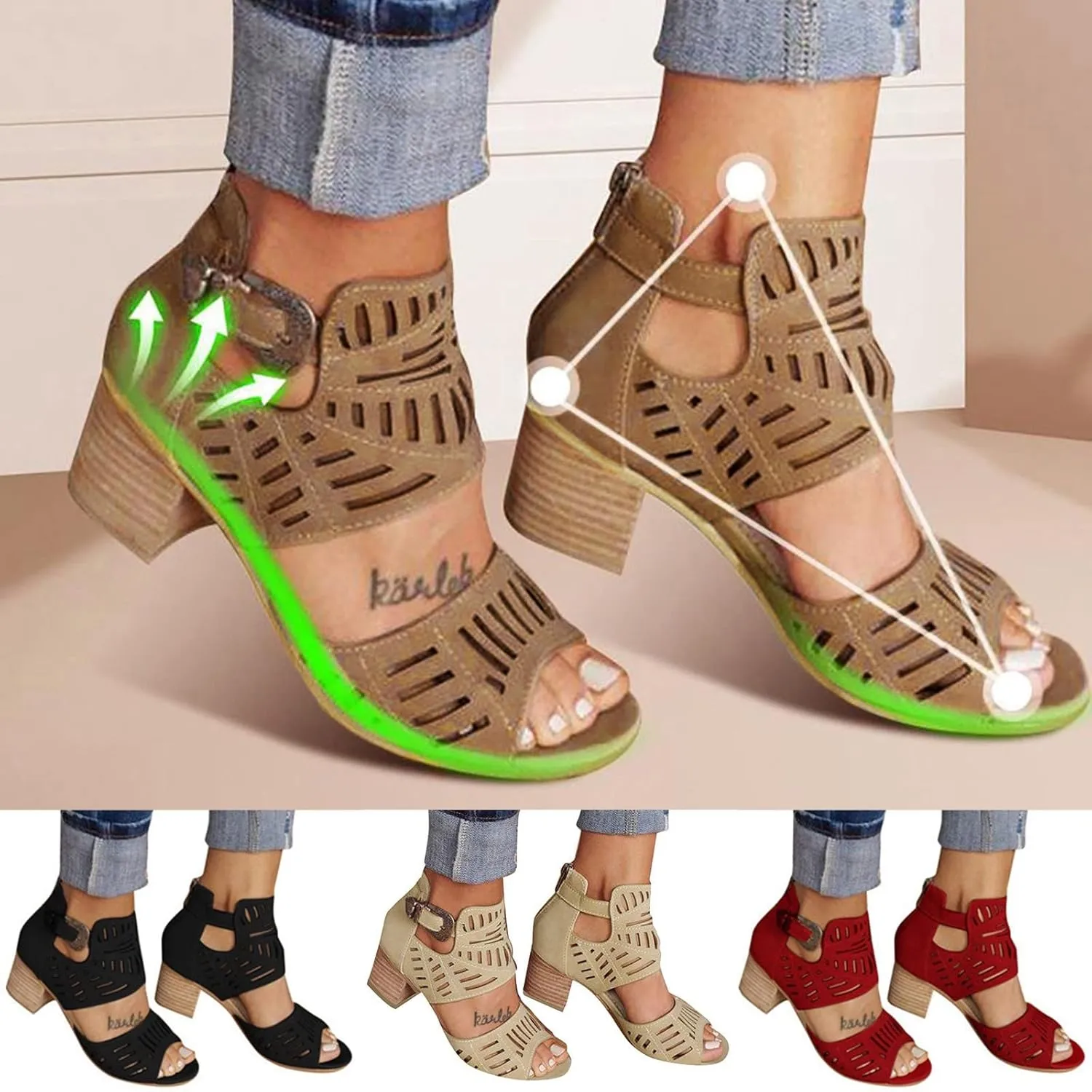 Black Sandals Women Dressy,Sandals Women Breathable Ankle Sandal Hollow Out Casual Summer Beach Travel Sandals