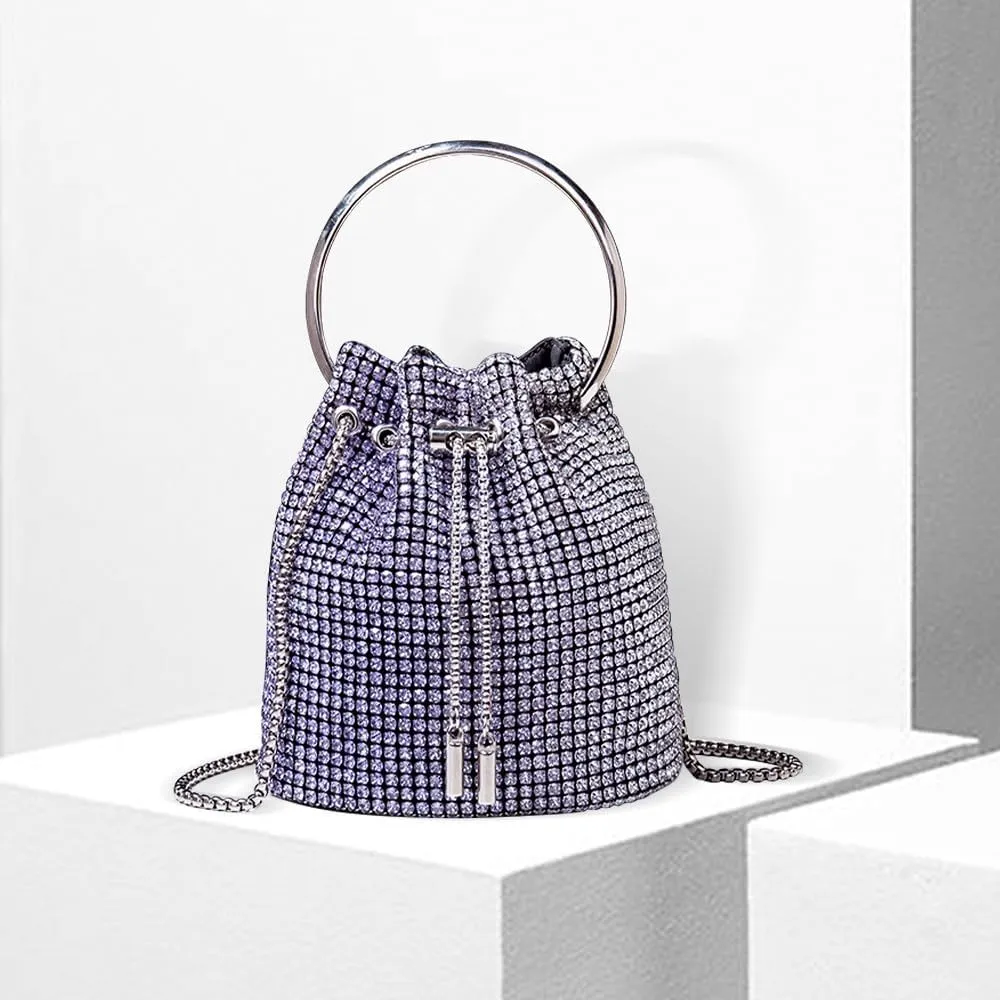 Bling Evening Handbag Rhinestone Drawstring Shoulder Bucket Purse Diamond Clutch Purse Party Wedding Shopping