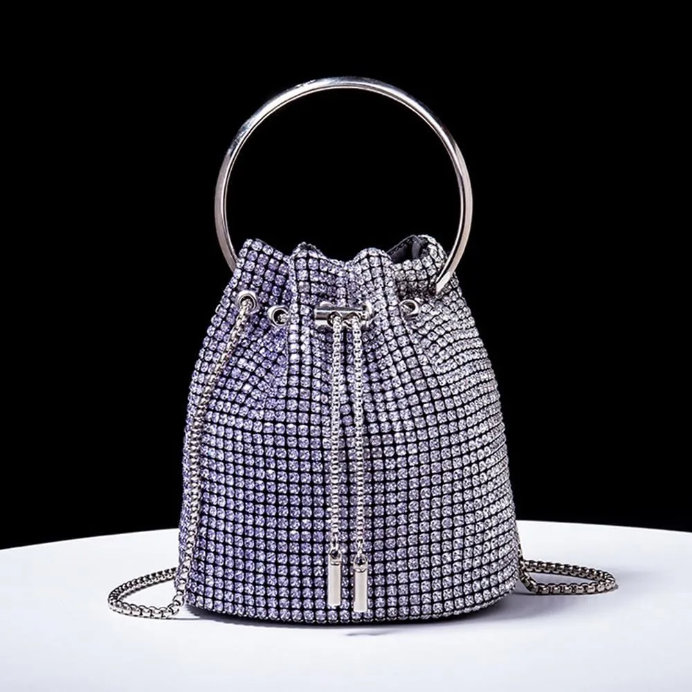 Bling Evening Handbag Rhinestone Drawstring Shoulder Bucket Purse Diamond Clutch Purse Party Wedding Shopping