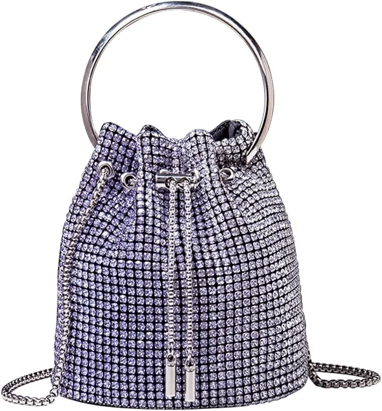 Bling Evening Handbag Rhinestone Drawstring Shoulder Bucket Purse Diamond Clutch Purse Party Wedding Shopping