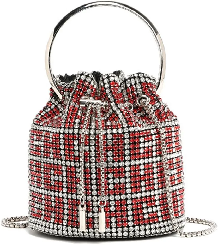 Bling Evening Handbag Rhinestone Drawstring Shoulder Bucket Purse Diamond Clutch Purse Party Wedding Shopping