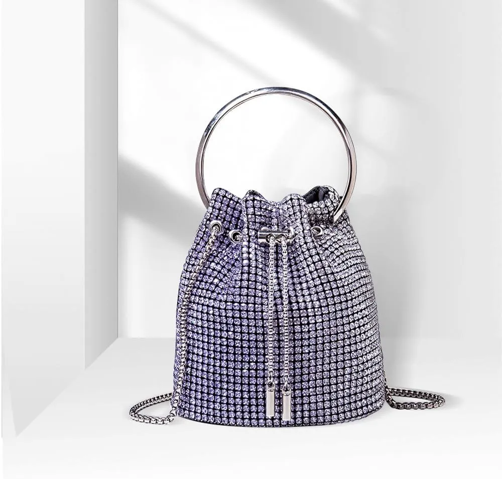 Bling Evening Handbag Rhinestone Drawstring Shoulder Bucket Purse Diamond Clutch Purse Party Wedding Shopping