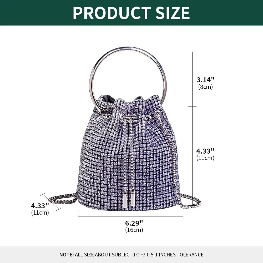 Bling Evening Handbag Rhinestone Drawstring Shoulder Bucket Purse Diamond Clutch Purse Party Wedding Shopping