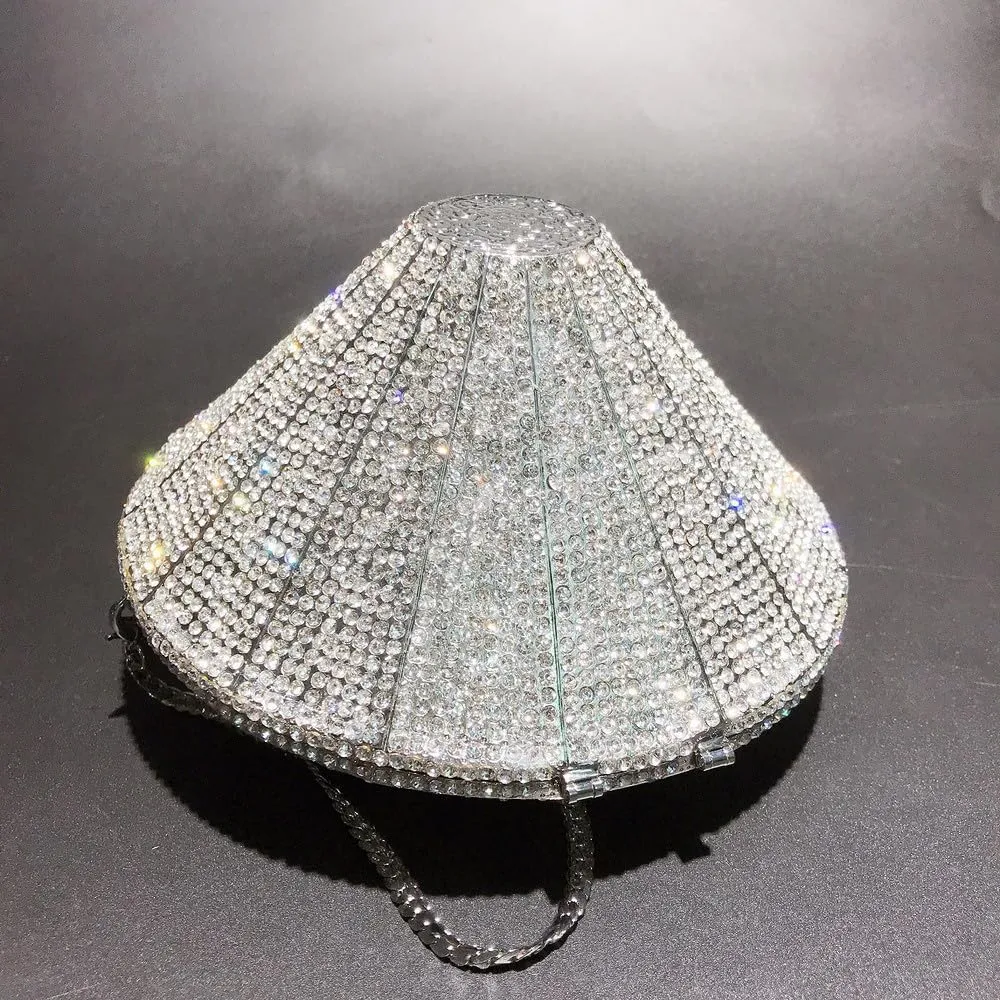 Bling Purse Three-Dimensional Diamond Shape Rhinestone Purse for Women Sparkly Clutch Purse Handbag for Party Wedding Silver