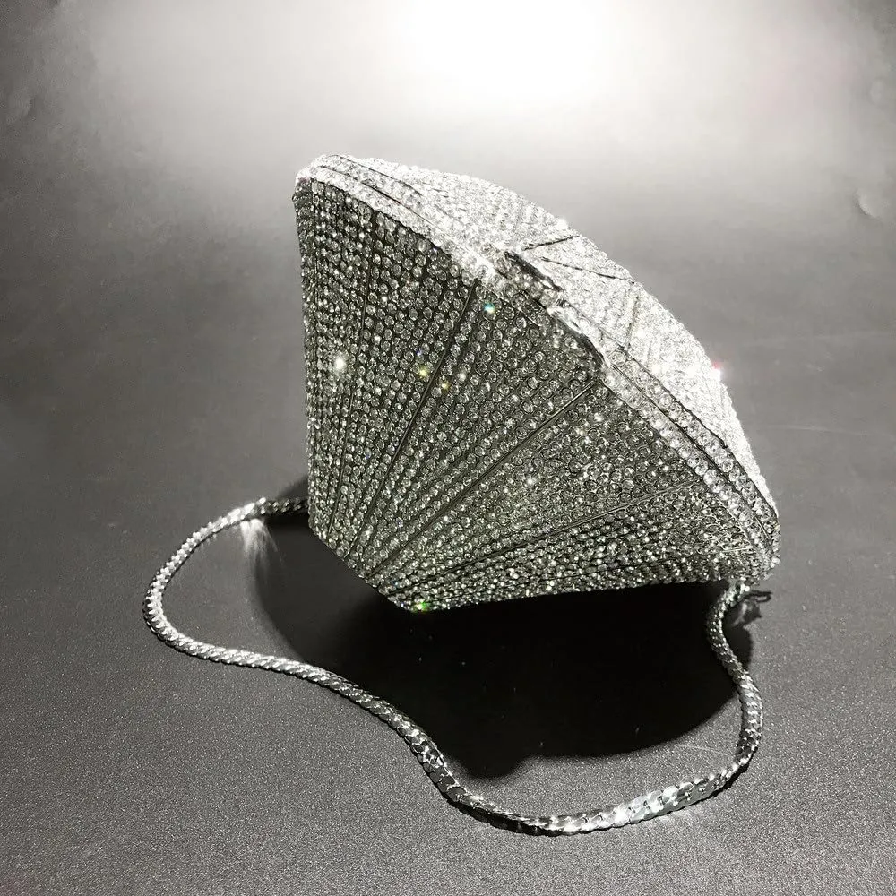 Bling Purse Three-Dimensional Diamond Shape Rhinestone Purse for Women Sparkly Clutch Purse Handbag for Party Wedding Silver