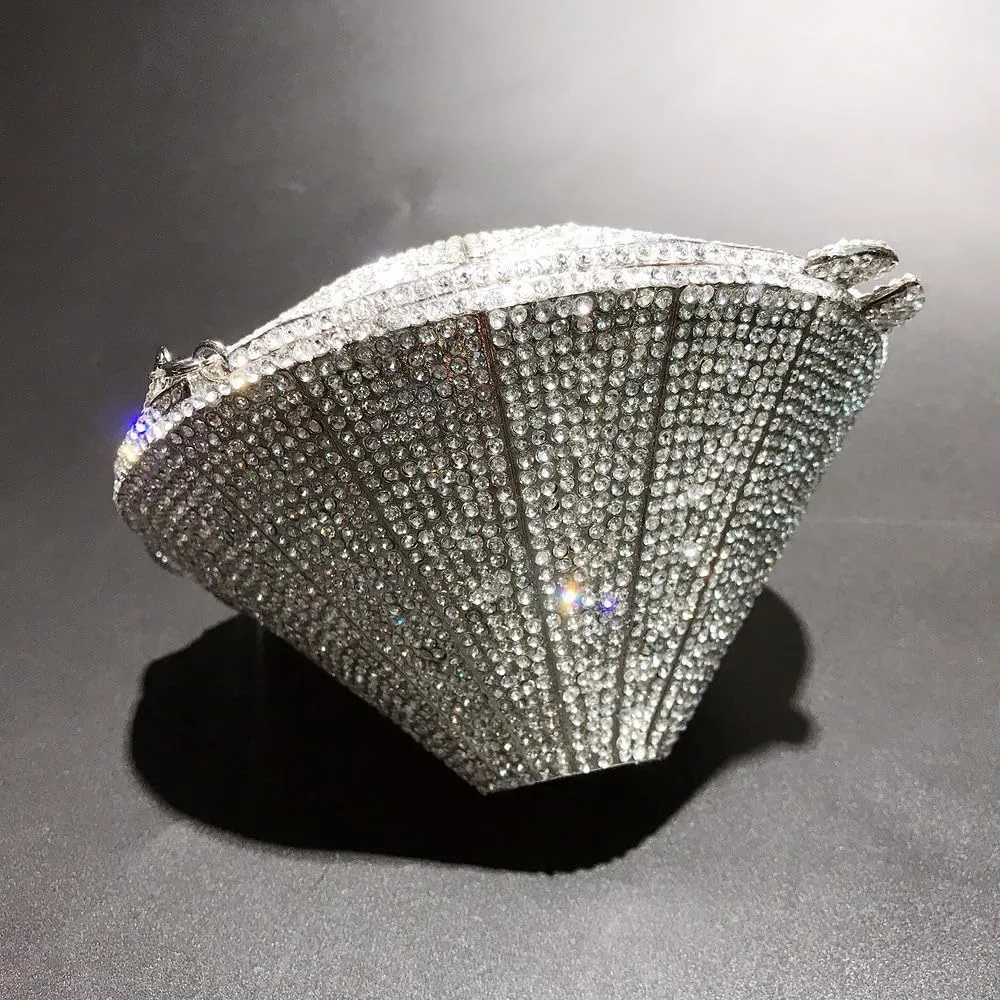 Bling Purse Three-Dimensional Diamond Shape Rhinestone Purse for Women Sparkly Clutch Purse Handbag for Party Wedding Silver