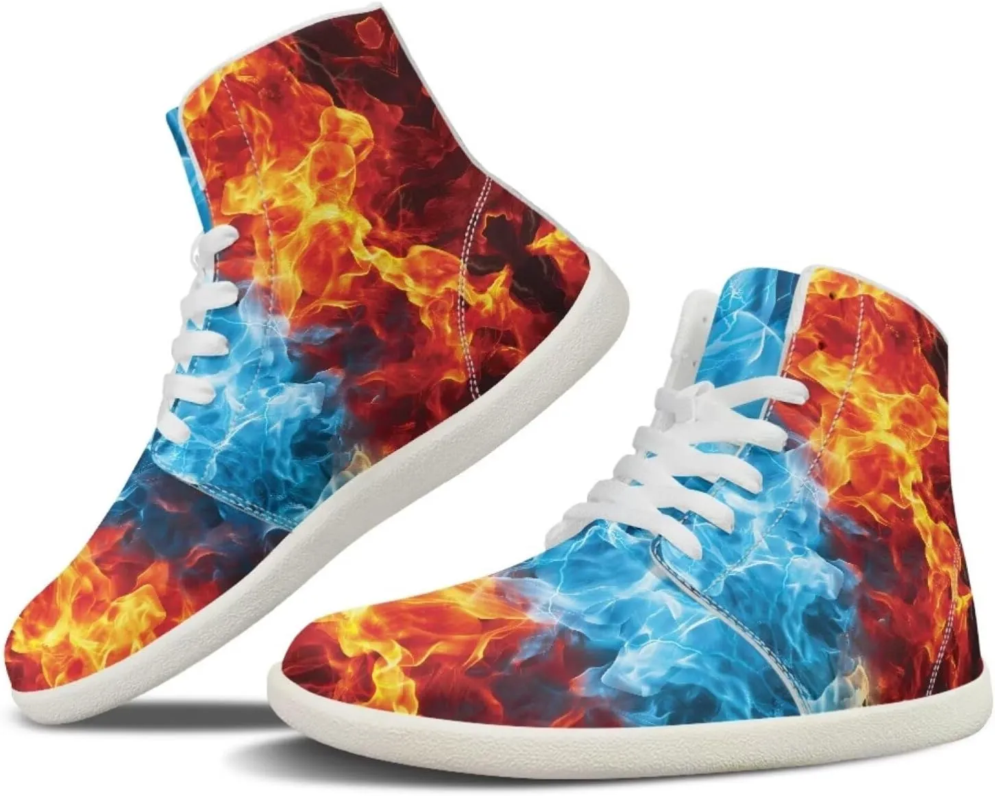 Blitz Flame Print Mens High Top Sneakers Womens Lightweight Wide Toe Barefoot Shoes Anti Slip Zero Drop Walking Shoes Sports Sneakers