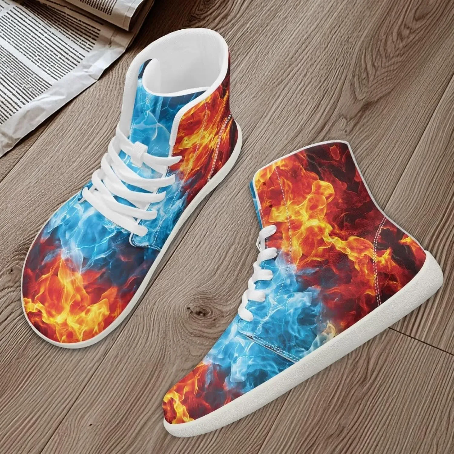 Blitz Flame Print Mens High Top Sneakers Womens Lightweight Wide Toe Barefoot Shoes Anti Slip Zero Drop Walking Shoes Sports Sneakers