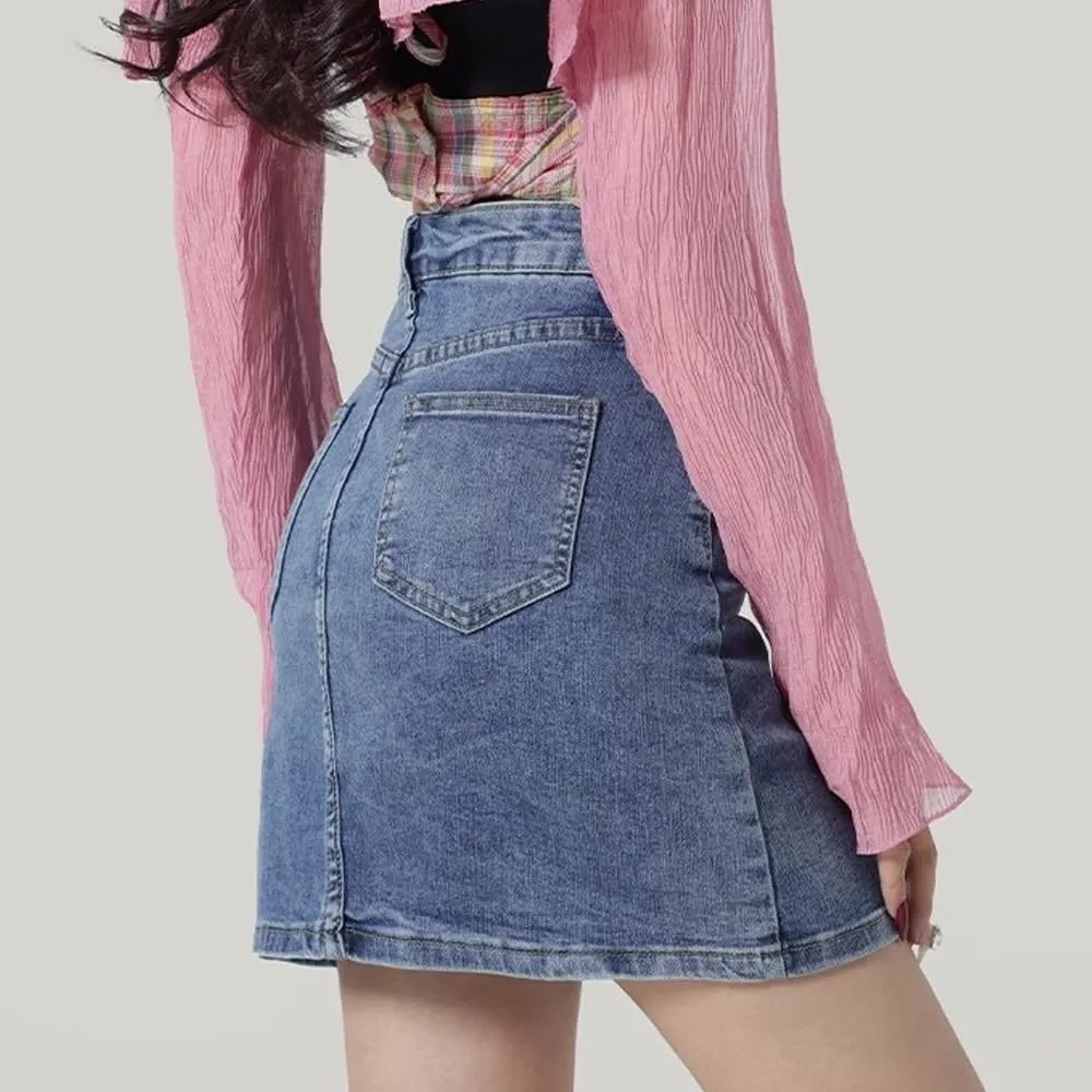 Bloomy Jean Skorts, Bloomy Skorts, High Waisted Casual Stretchy Denim Skirt Side Split Mini Skirts