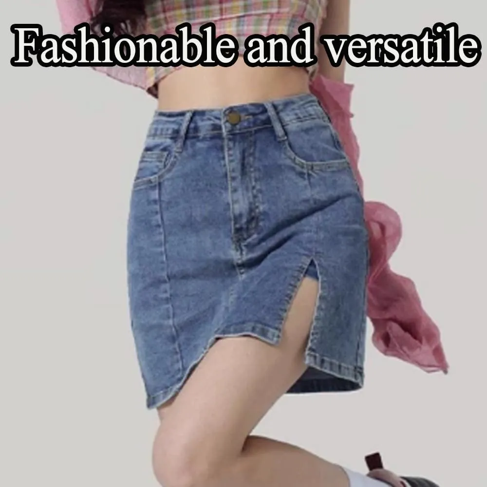 Bloomy Jean Skorts, Bloomy Skorts, High Waisted Casual Stretchy Denim Skirt Side Split Mini Skirts