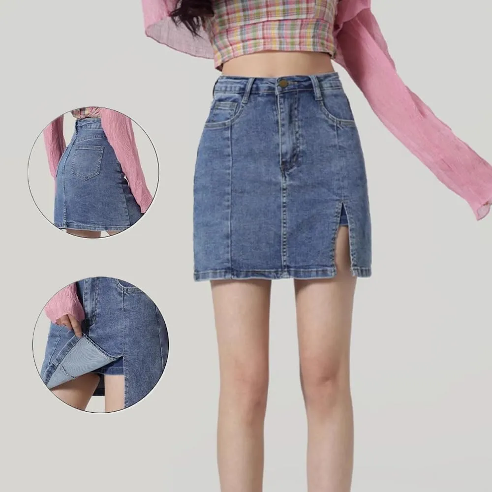 Bloomy Jean Skorts, Bloomy Skorts, High Waisted Casual Stretchy Denim Skirt Side Split Mini Skirts