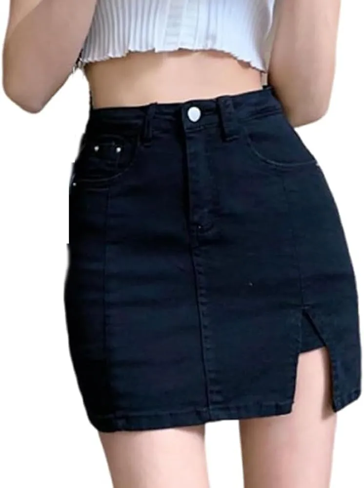 Bloomy Jean Skorts, Bloomy Skorts, High Waisted Casual Stretchy Denim Skirt Side Split Mini Skirts