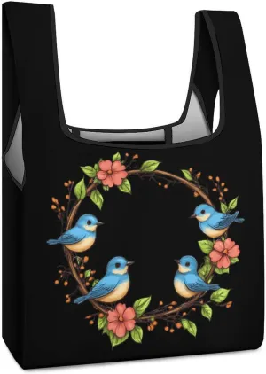 Blue Birds Shopping Bags Reusable Grocery Bag Lightweight Tote Bags Holiday Bags with Handles