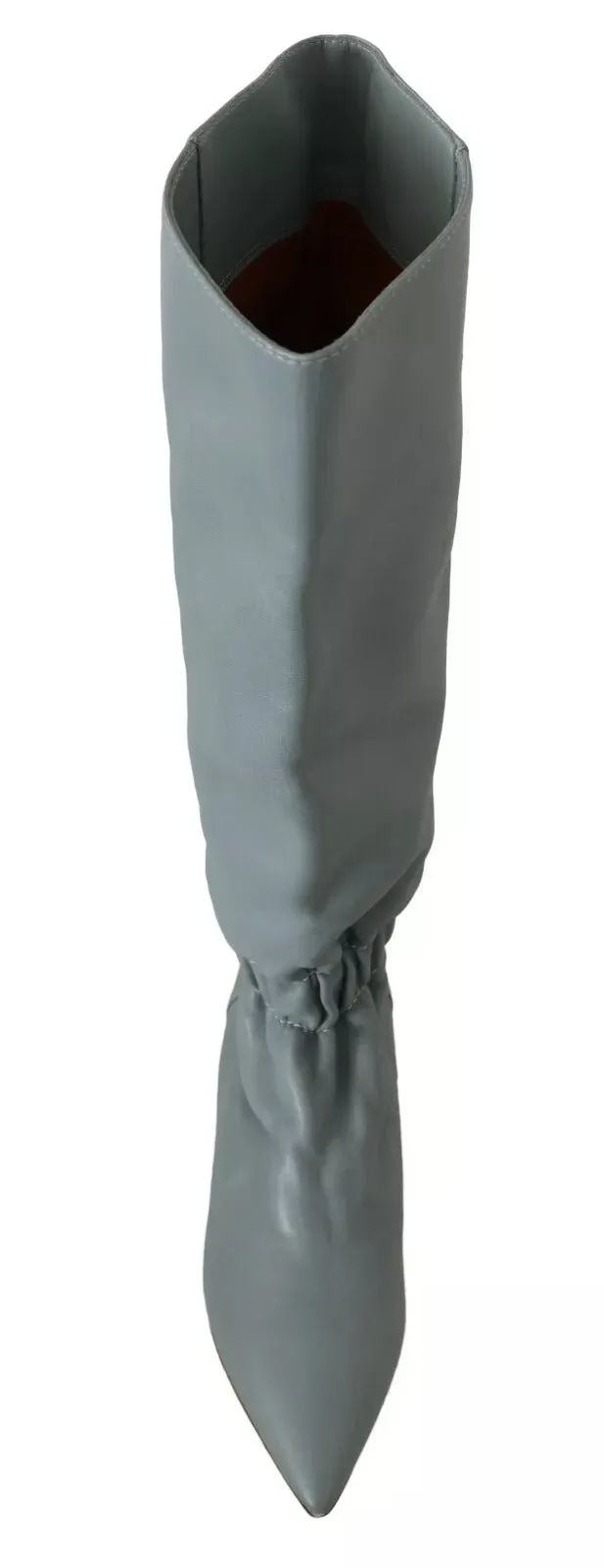 Blue Leather Elastic Flats Pull On Knee High Boots Shoes
