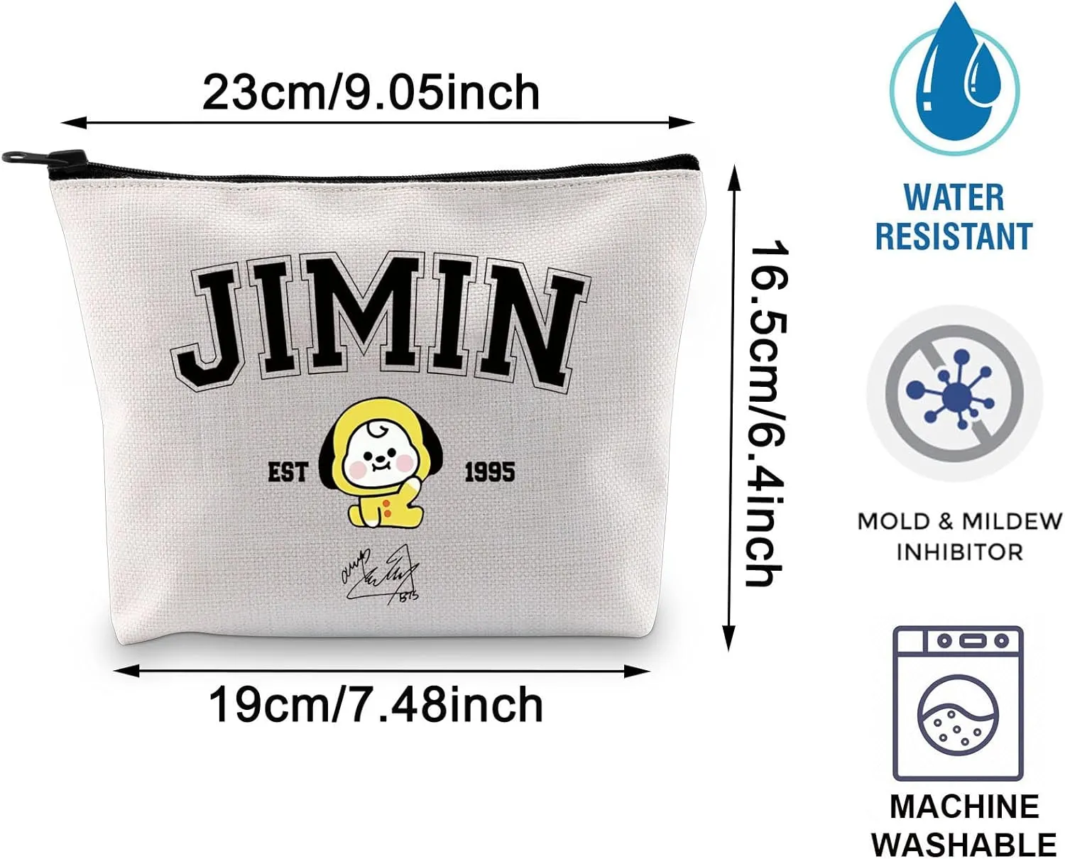 BLUPARK Singer Merch K-pop Characters Bag K-pop Team Gift for Army Singer Fan Gift B-T Inspired Zipper Pouch Bag (Jimin bag)