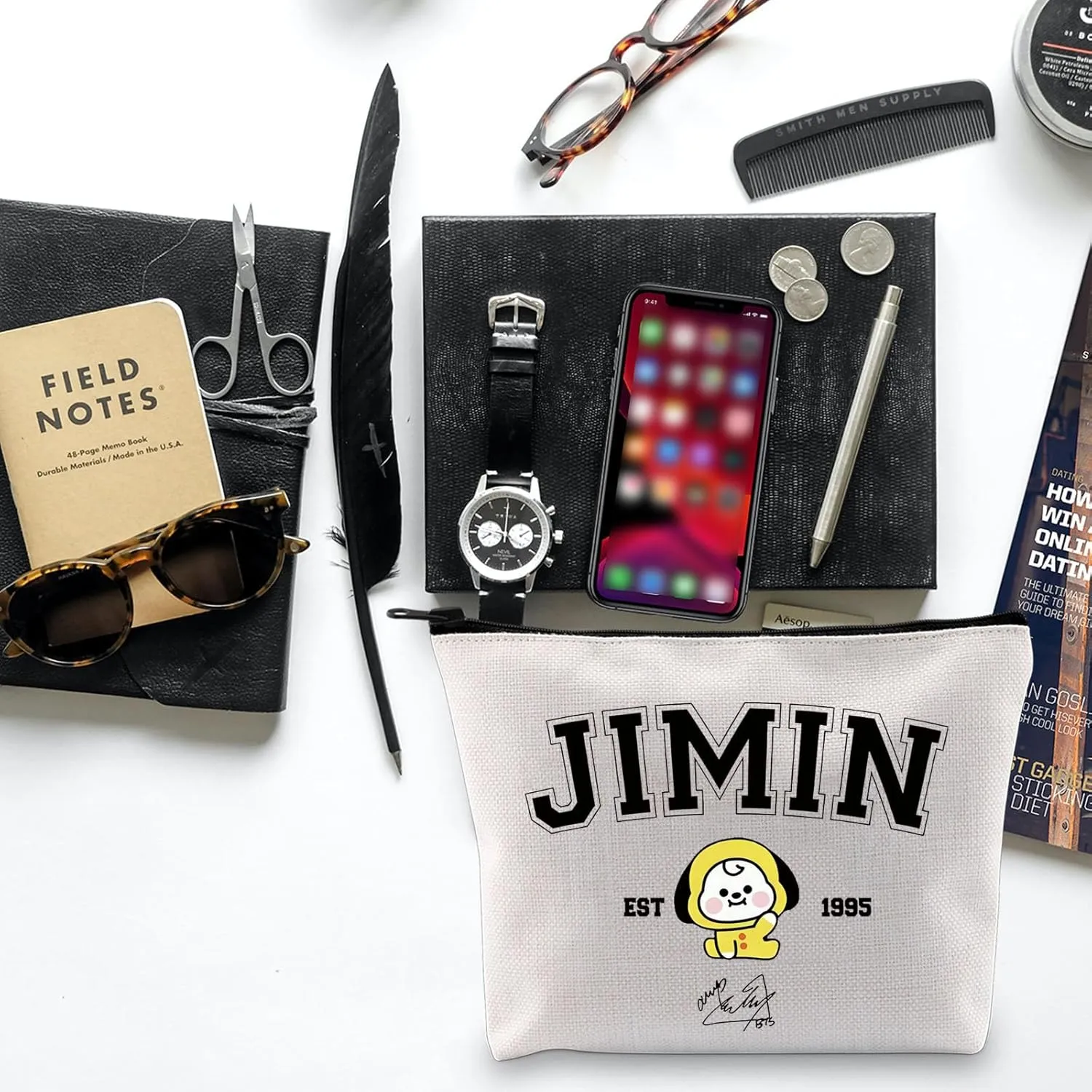 BLUPARK Singer Merch K-pop Characters Bag K-pop Team Gift for Army Singer Fan Gift B-T Inspired Zipper Pouch Bag (Jimin bag)