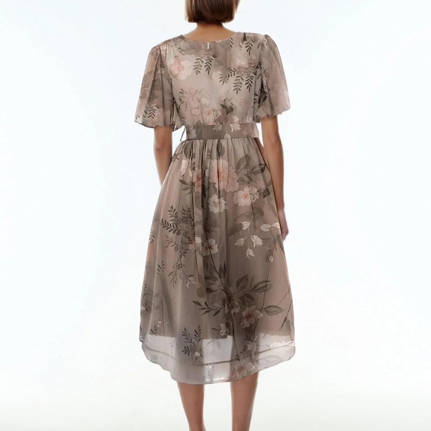 Boho Dresses for Women,2025 Summer Trendy Floral Chiffon Midi Dress,Elegant V Neck Belted Flowy Beach Vacation Dress