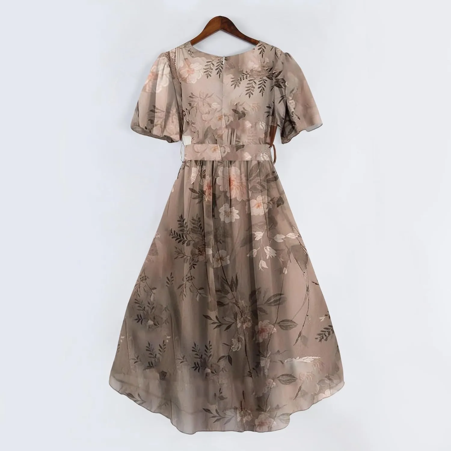 Boho Dresses for Women,2025 Summer Trendy Floral Chiffon Midi Dress,Elegant V Neck Belted Flowy Beach Vacation Dress