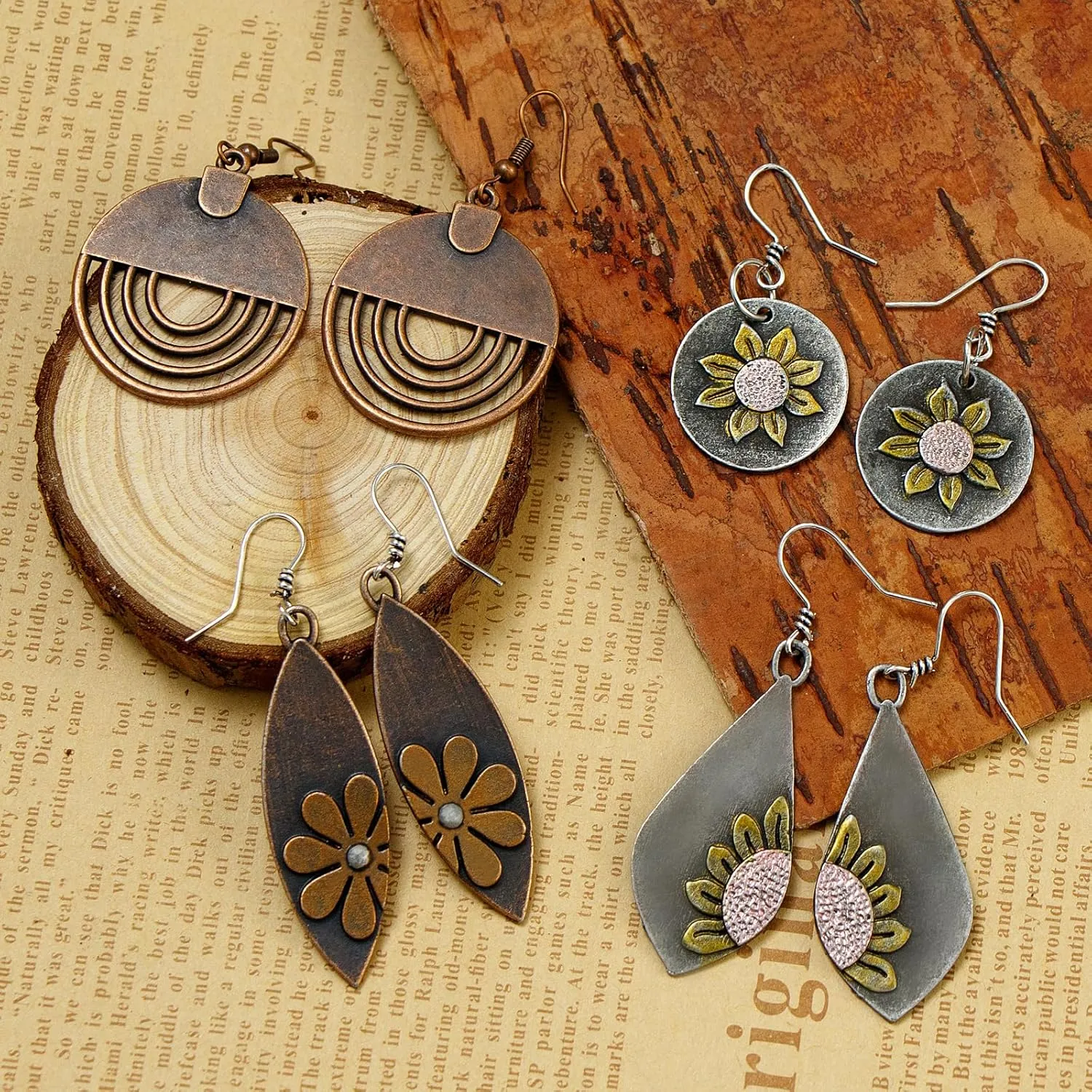 Boho Earrings Dangle Earrings Vintage Sunflower Earrings Handmade Bohemian Trendy Earrings for Women