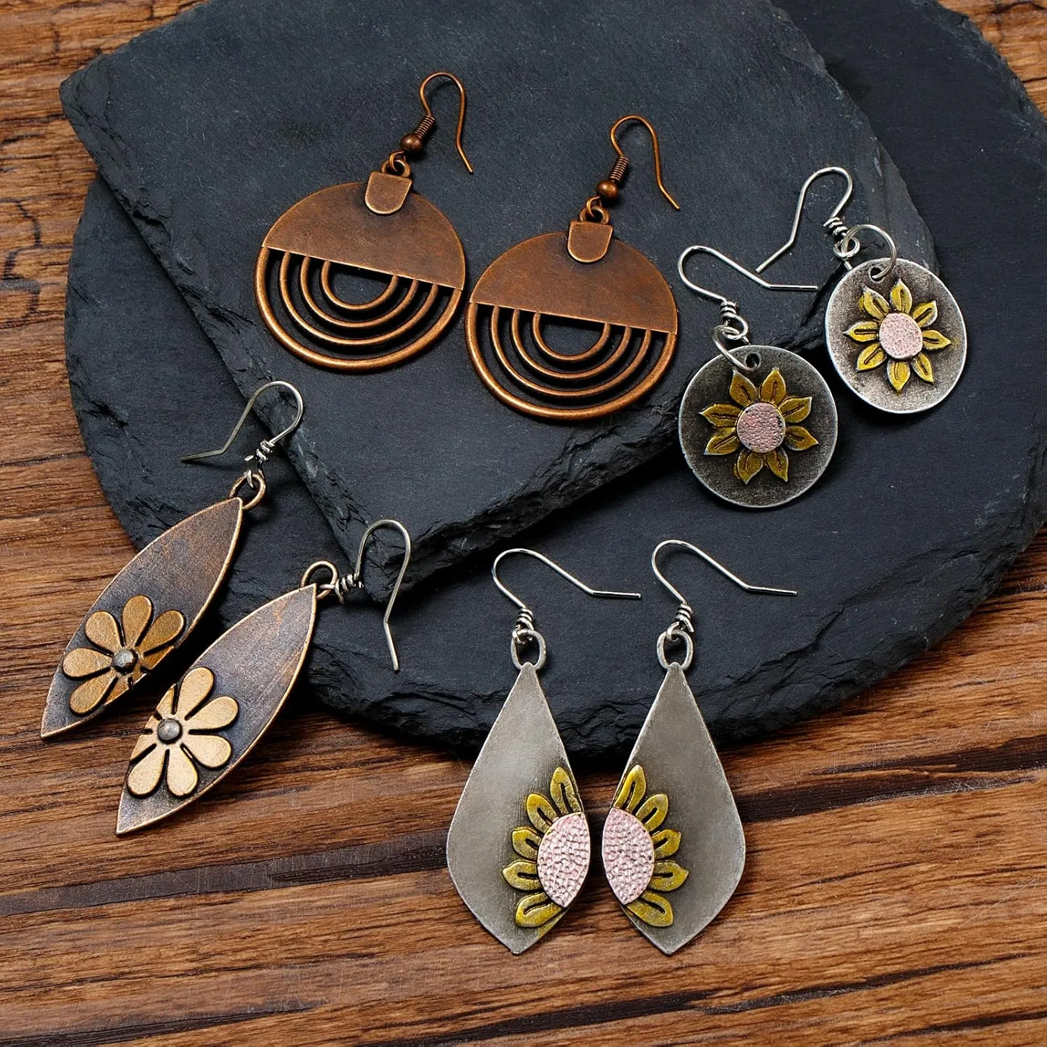 Boho Earrings Dangle Earrings Vintage Sunflower Earrings Handmade Bohemian Trendy Earrings for Women