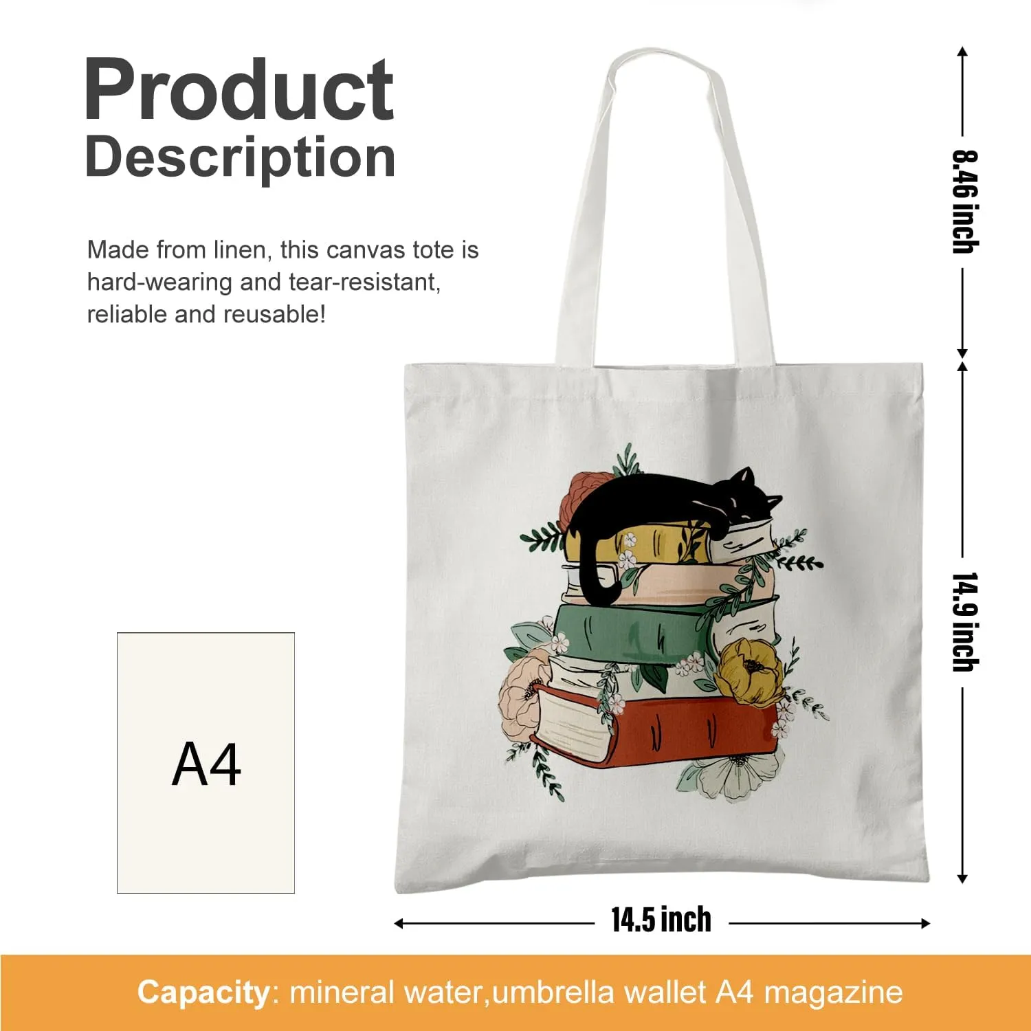 Book Lovers Canvas Tote Bag, Librarian Reading Reusable Bag, Book Tote Bag Gifts