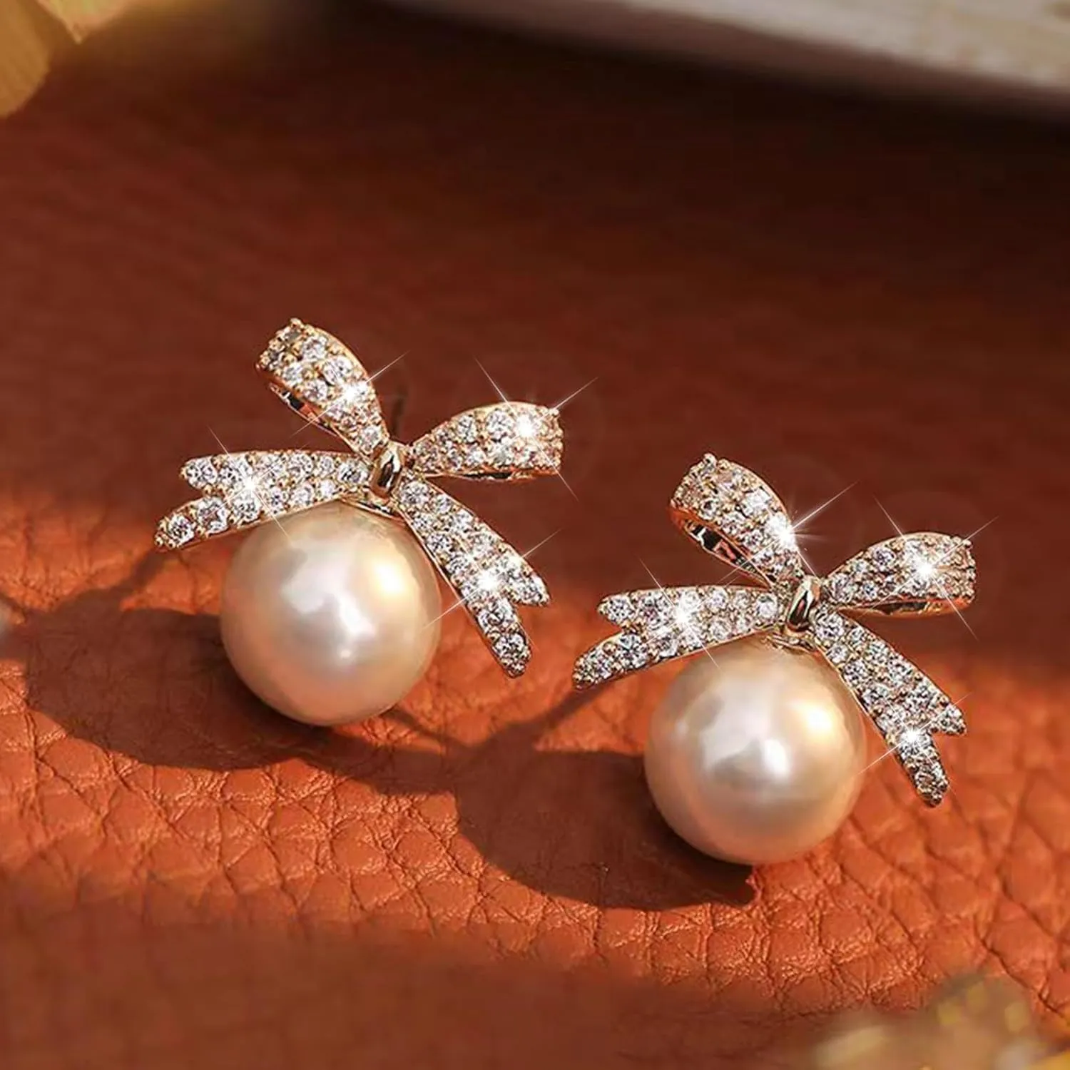 Bow Earrings Pearl Bow Earrings Rhinestone Bow Earrings Gold Ribbon Dangle Earrings Trendy Bow Stuff Jewelry Gifts for Women