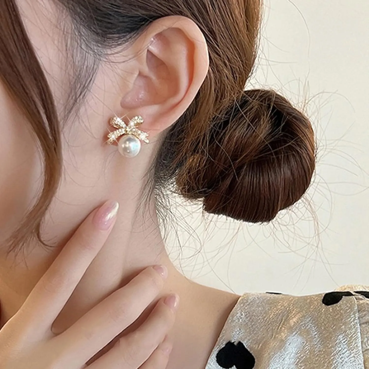 Bow Earrings Pearl Bow Earrings Rhinestone Bow Earrings Gold Ribbon Dangle Earrings Trendy Bow Stuff Jewelry Gifts for Women