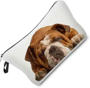 British Bulldog Makeup Bag Puppy Organizer Zipper Pouch White Background Strong British Bulldog Cosmetic Bag Present for Dog Lovers Dog Mom Women