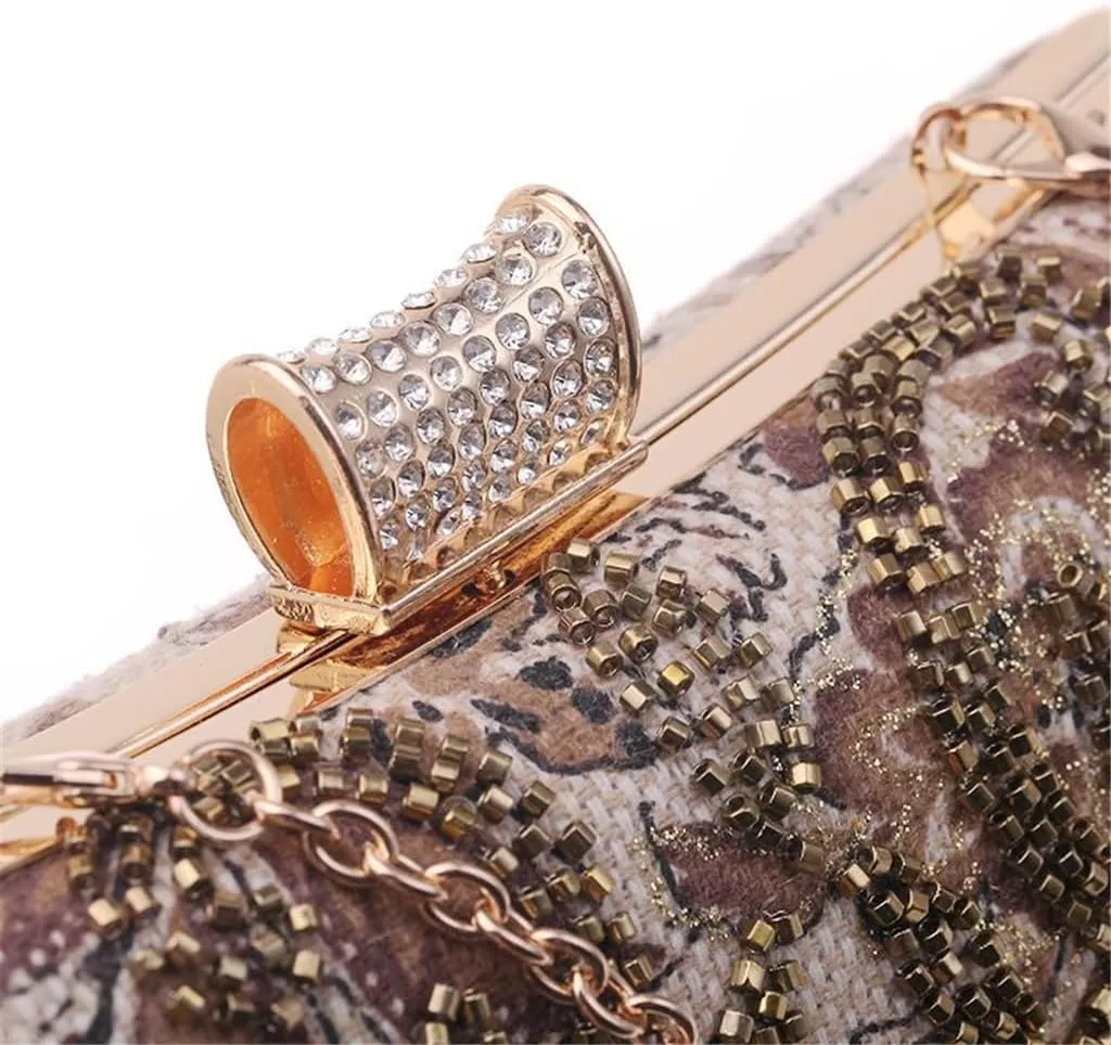 Burlap Evening Bag Ladies Clutch Evening Bag Beaded Small Square(D)