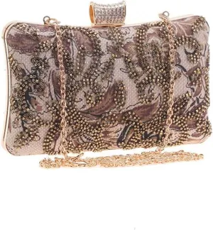 Burlap Evening Bag Ladies Clutch Evening Bag Beaded Small Square(D)