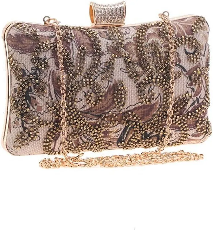 Burlap Evening Bag Ladies Clutch Evening Bag Beaded Small Square(D)