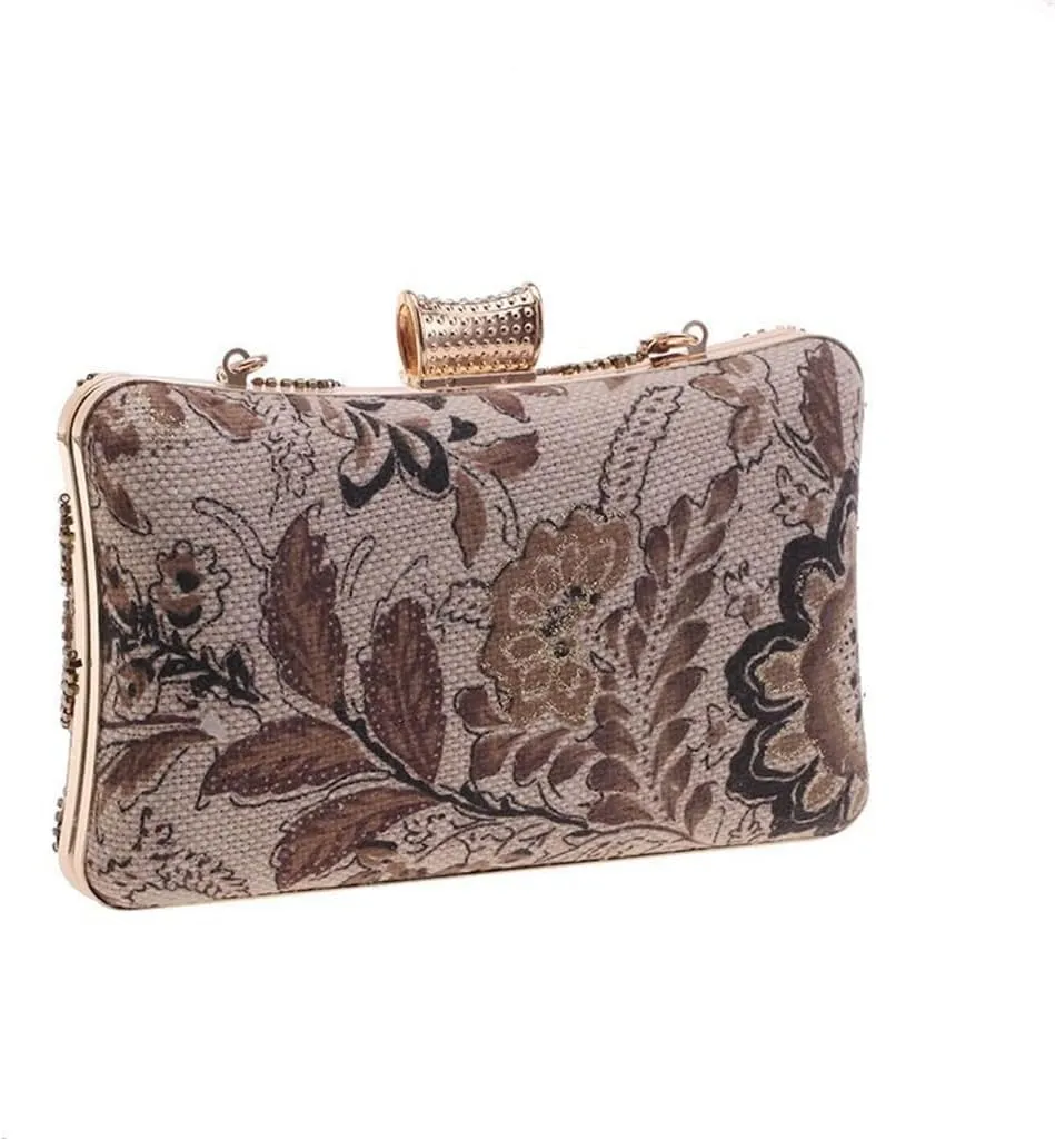 Burlap Evening Bag Ladies Clutch Evening Bag Beaded Small Square(D)