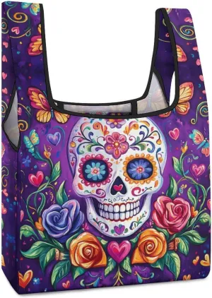 Butterfly Skull Shopping Bags Reusable Grocery Bag Lightweight Tote Bags Holiday Bags with Handles